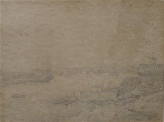 Joshua Edward Cooper (1798-1863) pencil drawing, View of Stockholm 32 x 43cm.